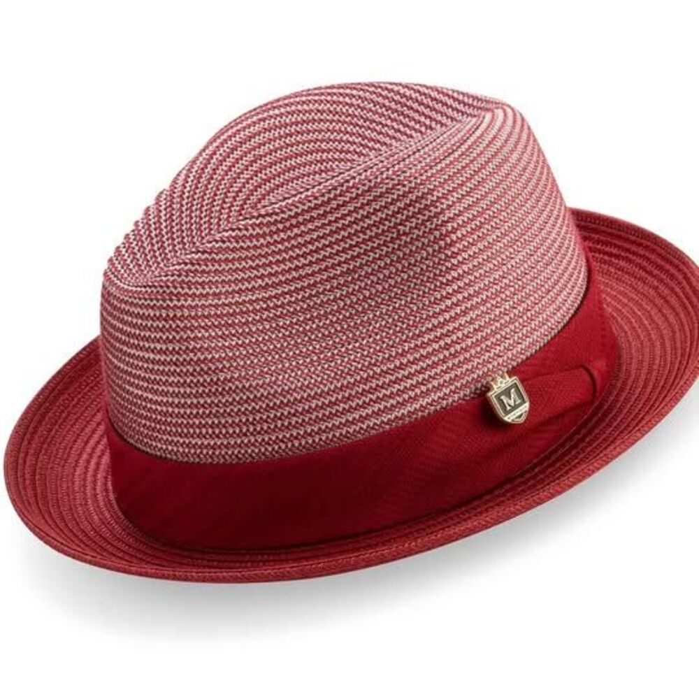 Montique Red Tone-on-Tone Stingy Brim Pinch Fedora Hat by Montique Size XL